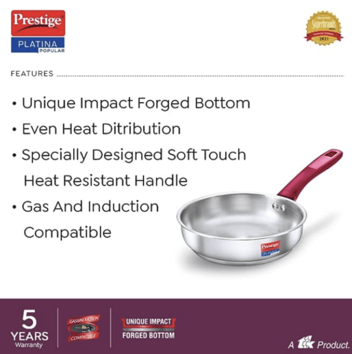 Prestige Platina Popular Stainless Steel Unique Impact Forged Bottom Fry Pan (Silver) 26cm - Image 3